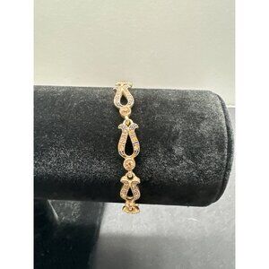Vintage Monet Gold Tone Link Bracelet With Rhinestones